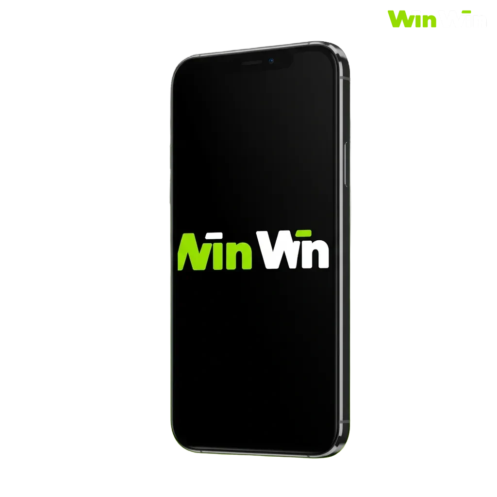 شاشة iPhone/iPad تظهر أيقونة WinWin وكازينو بواجهة عربية مع عرض 200% مكافأة + 150 لفة مجانية