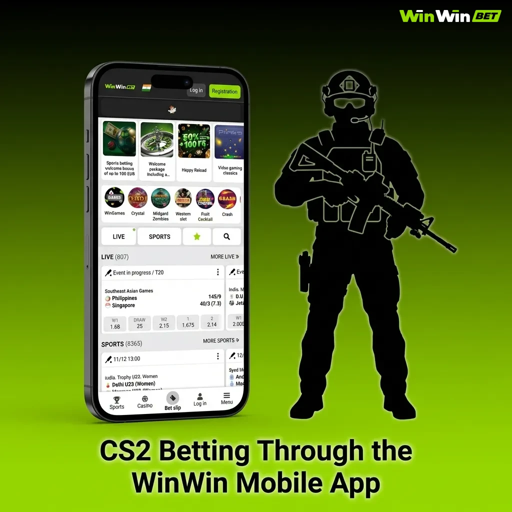 CS2 betting interface on WinWin mobile app showing esports markets and match selections in Bangladesh