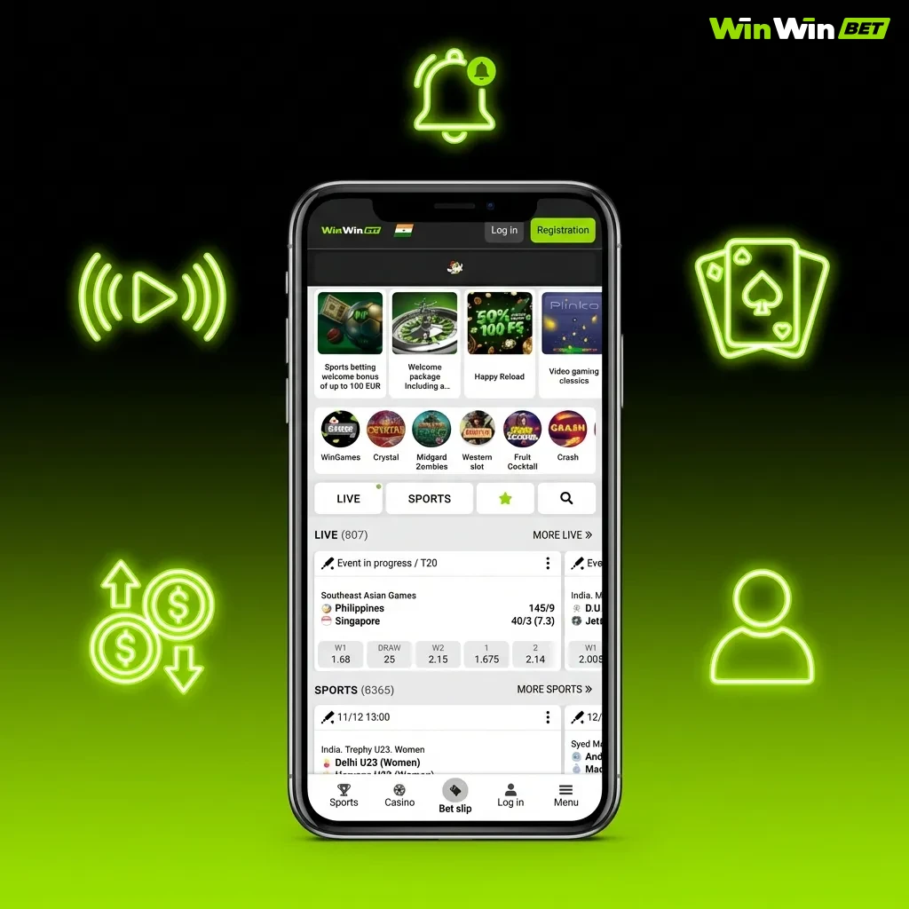 WinWin mobile app features: local payments, BDT support, bonuses, live betting, casino games, 24/7 support, browser-based access