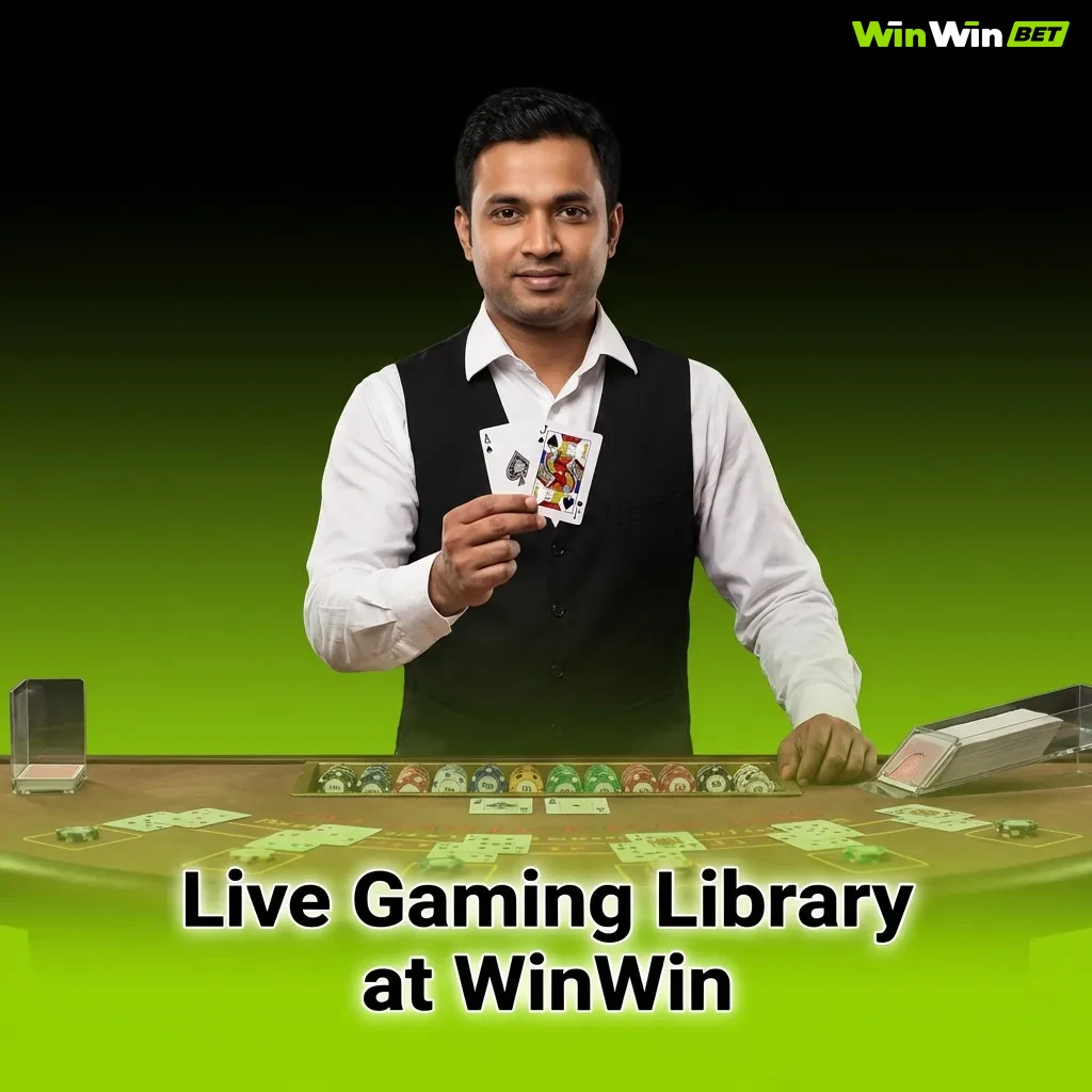 Live dealer table at WinWin casino showing roulette, blackjack, baccarat, poker and game show options