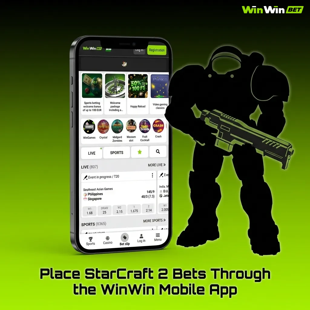 WinWin mobile app interface showing StarCraft 2 betting options and markets for Bangladesh users
