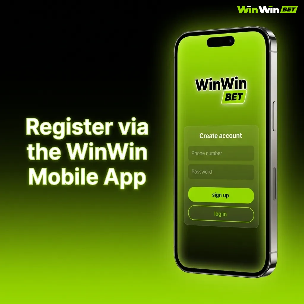 WinWin mobile app registration screen showing sign-up options including phone, email, social media, and one-click methods