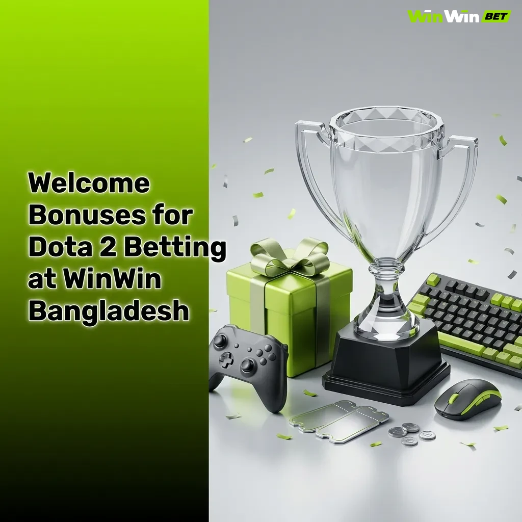 Dota 2 betting welcome bonus offer showing 200% match bonus plus 150 free spins at WinWin Bangladesh casino