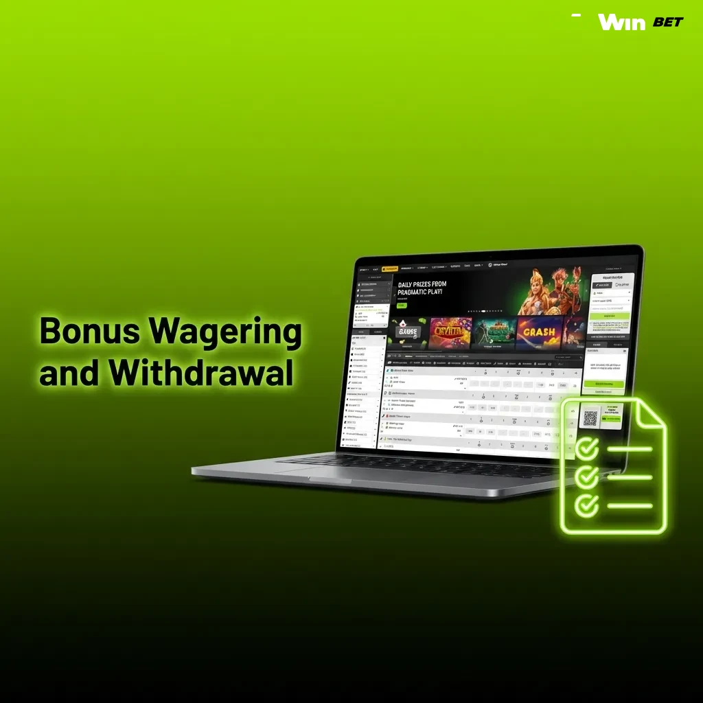 Illustration showing bonus account separation, wagering requirements meter, game contribution percentages, and withdrawal process