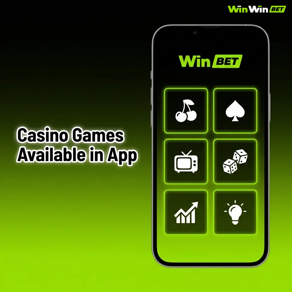 WinWin casino app showcasing slots, live dealer games, table games, jackpots, and crash games on mobile interface