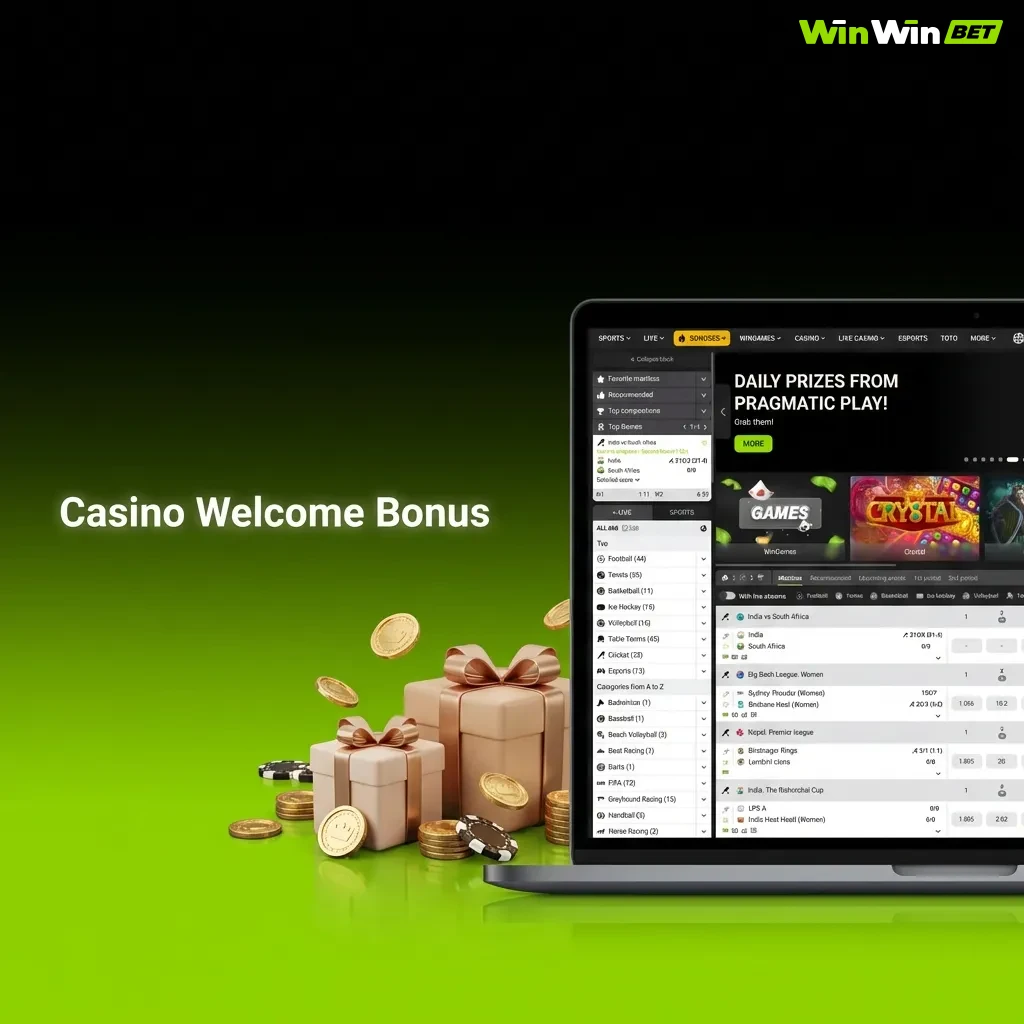 Casino welcome bonus offer showing 200% match bonus and 150 free spins on deposit of 500 BDT or more