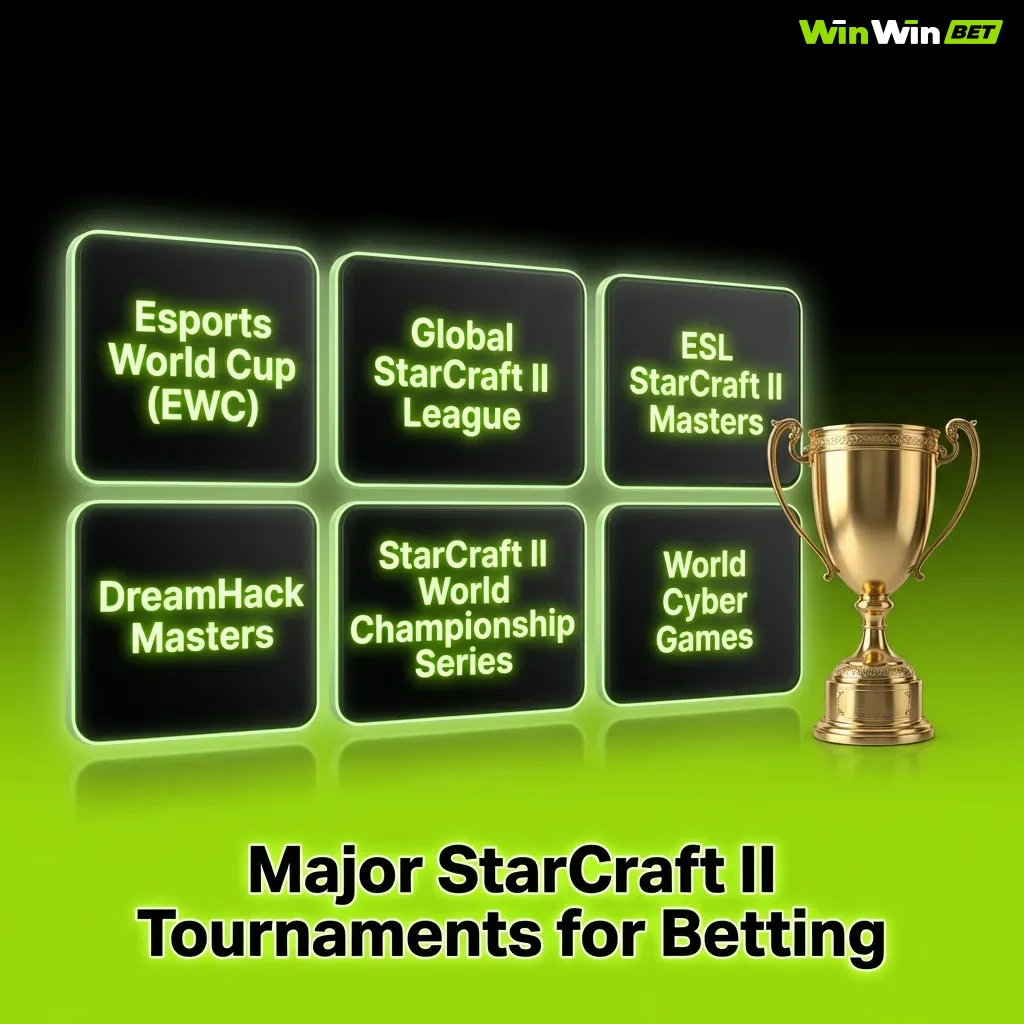 Professional StarCraft II tournament logos and championship venues including GSL, ESL Pro Tour, and IEM Katowice events