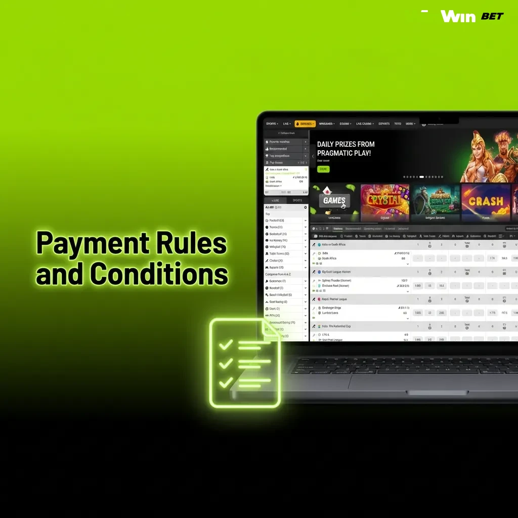 Payment rules interface showing deposit and withdrawal conditions including verification, limits, and processing times