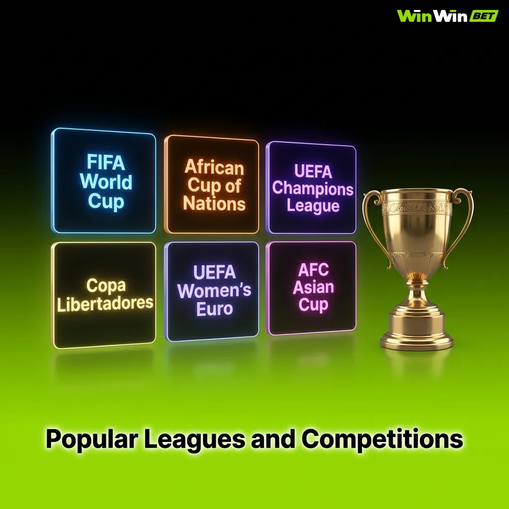 Football betting options showing major tournaments like FIFA World Cup, UEFA Champions League, and domestic leagues.