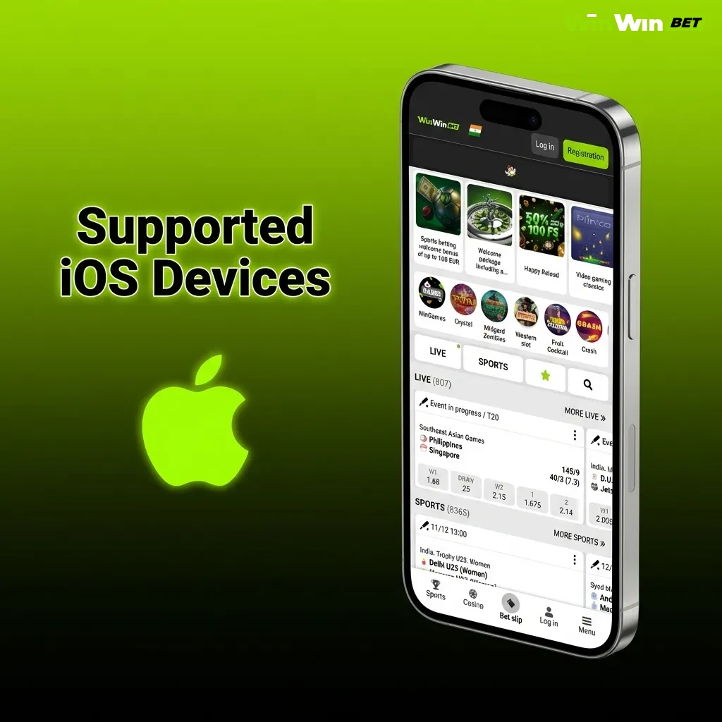 List of compatible iPhones and iPads that support the WinWin app, including iPhone 14 through iPhone 7 and recent iPad models