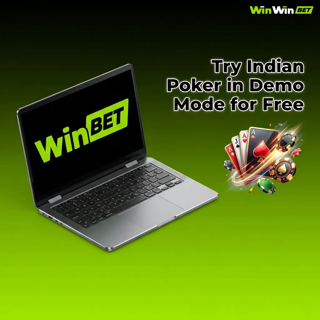 Player testing Indian Poker card game in free demo mode with virtual chips on WinWin platform interface